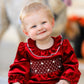 Christmas Velvet Smocked Baby Bubble Romper with Pearl Detail