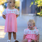 Fall Pink Ballet Embroidery Bow Bubble Romper