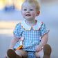 Fall Plaid Baby Girl Romper Pumpkin Bow Peter Pan Collar