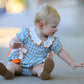 Fall Plaid Baby Girl Romper Pumpkin Bow Peter Pan Collar