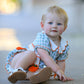 Fall Plaid Baby Girl Romper Pumpkin Bow Peter Pan Collar