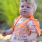 Peach Bow Smocked Floral Baby Bubble