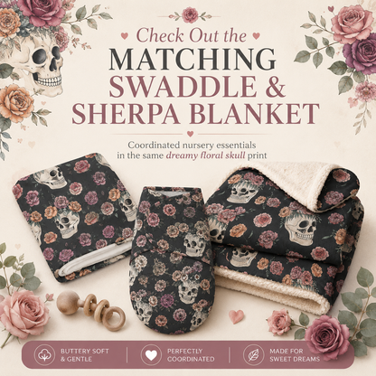 Floral Skull Baby Swaddle Blanket | Dark Rose Newborn Blanket
