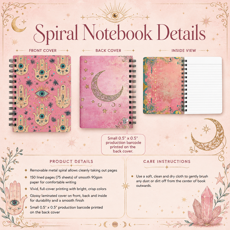 Pink Hamsa Evil Eye Spiral Notebook