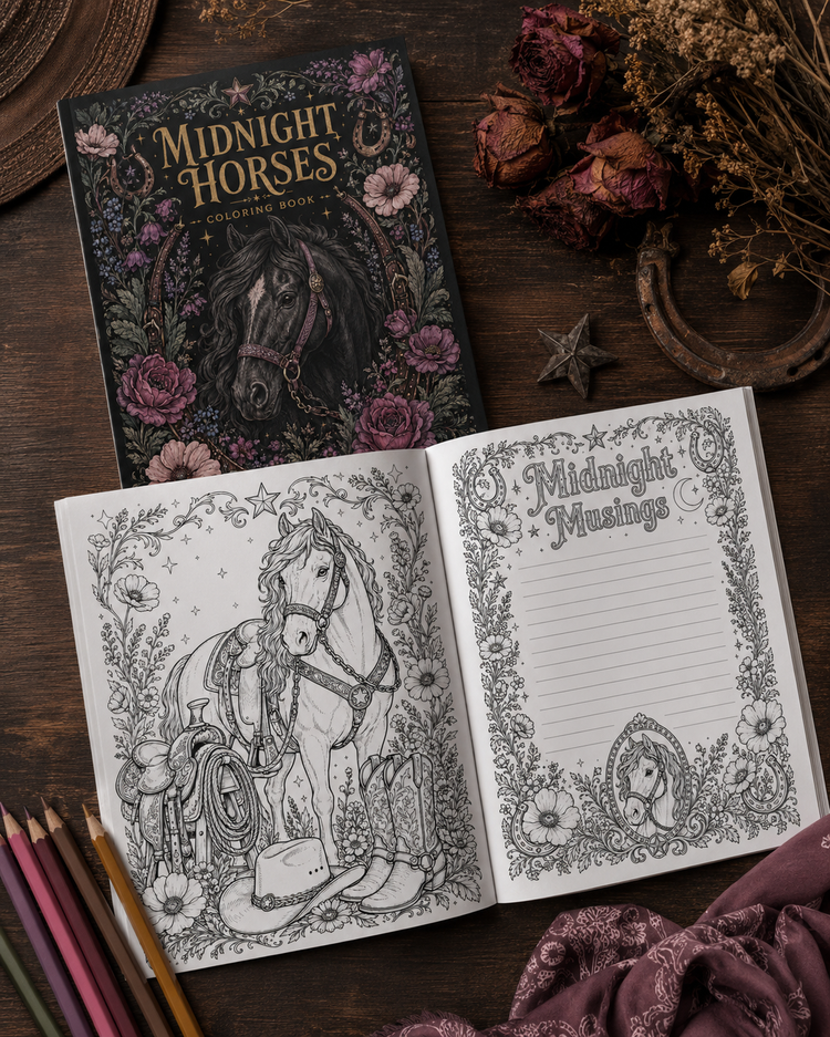 Midnight Horses Western Coloring Book