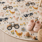 Farm Animal Nursery Rug | Round Baby Girl Farmhouse Area Rug