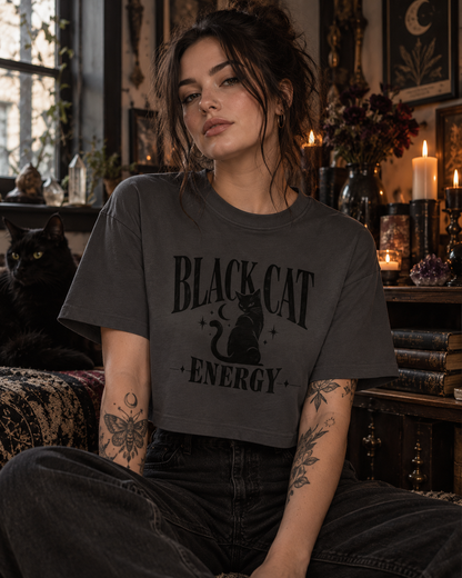 Black Cat Energy Cropped Tee | Vintage Goth Graphic Shirt