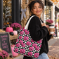 Pink Pumpkin Checkered Tote Bag | Spooky Cute Halloween Shopper