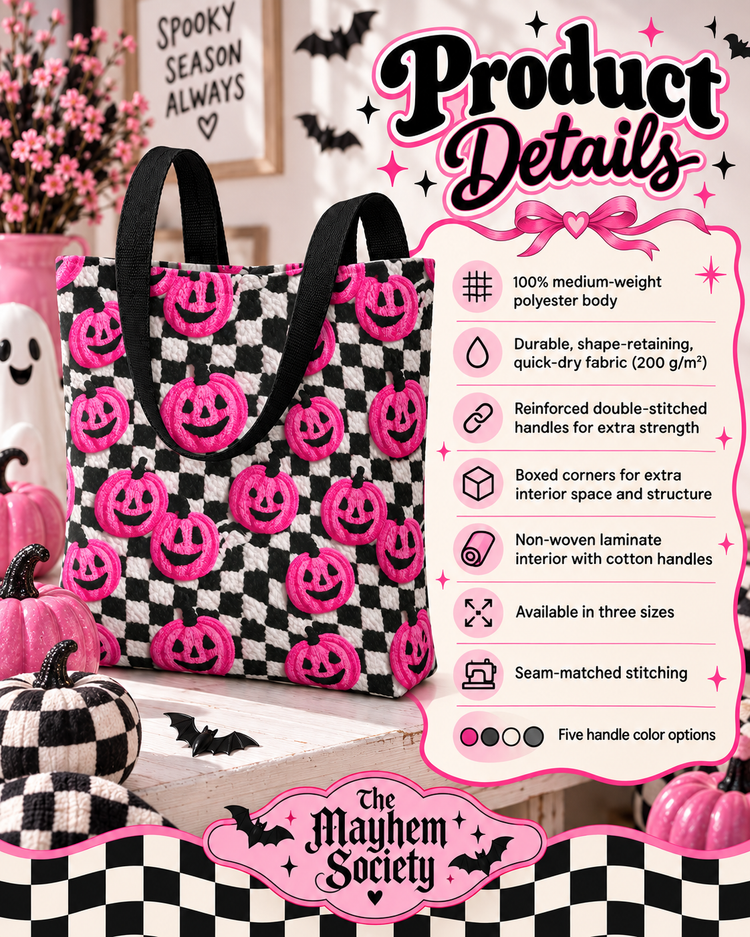Pink Pumpkin Checkered Tote Bag | Spooky Cute Halloween Shopper