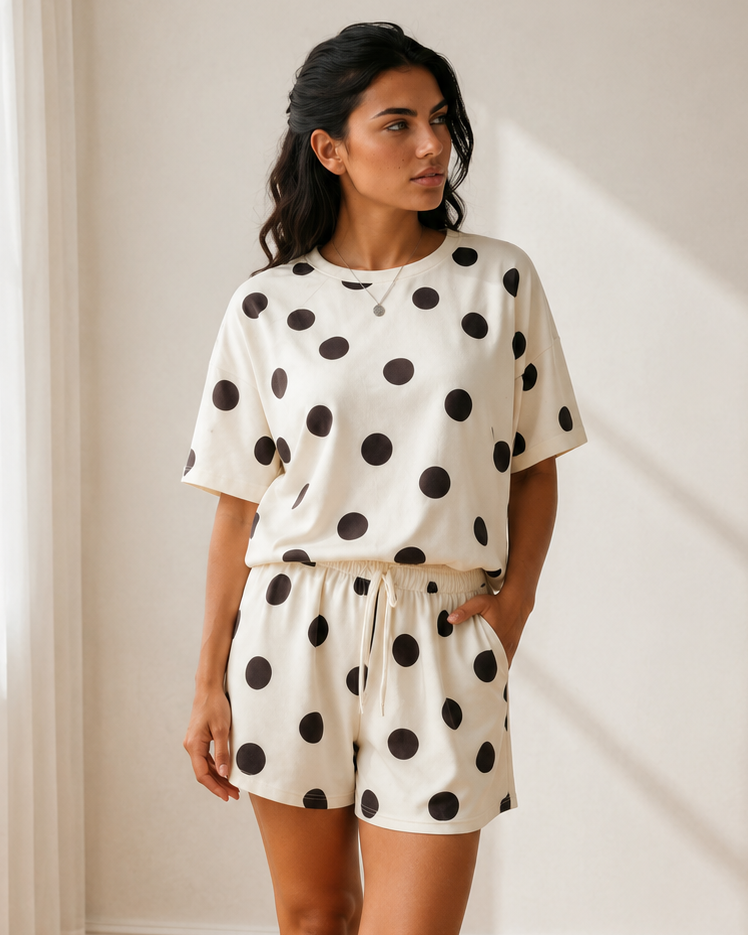 Myla Polka-Dot Drawstring Short Set