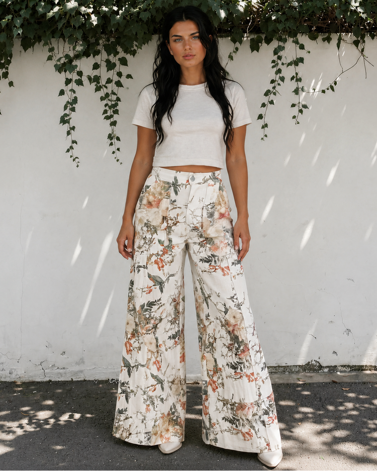 Meadow Floral High-Waist Wide-Leg Jeans