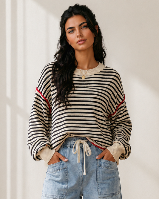 Elle Ribbed-Trim Oversized Sweater
