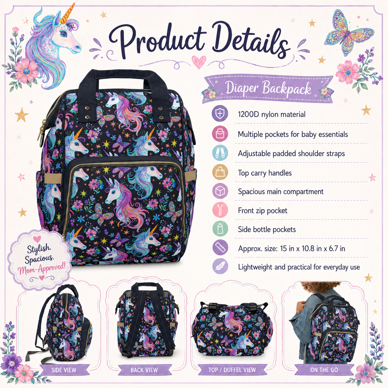 Magical Unicorn Diaper Backpack | Pastel Baby Bag