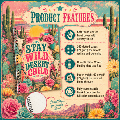 Stay Wild Desert Child Spiral Notebook | Dotted Journal, Floral Cactus Cover