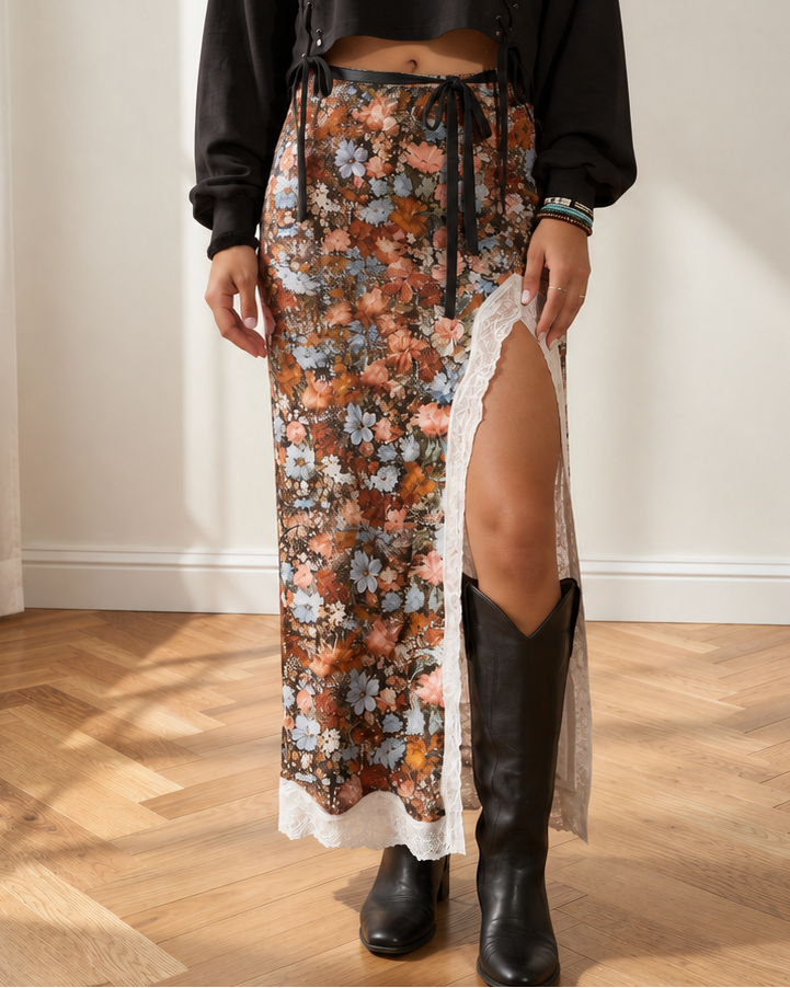 Charlie Leopard Lace-Trim Maxi Skirt