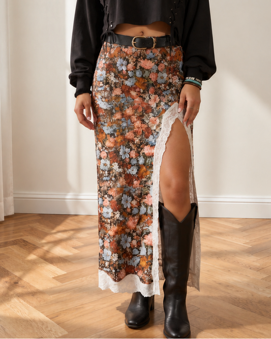 Charlie Leopard Lace-Trim Maxi Skirt