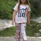 Girls Letter Print Top + Floral Pattern Pants