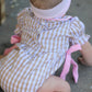 Fall Thanksgiving Lapel Plaid Chick Embroidery Smocking Bow Baby Girls Romper