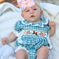 Western Plaid Horse Embroidered Girl Bubble Romper