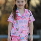 Pink TS Lapel Button Short Sleeve Shorts Pajama Set