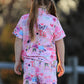 Pink TS Lapel Button Short Sleeve Shorts Pajama Set