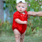 Girls Bow Smocking Embroidered Red Romper