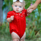 Girls Bow Smocking Embroidered Red Romper