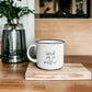 Tired As A Mother Campfire Mug Heavy Duty 15oz Oversized Ceramic Mug White Sesame Glaze Black Rim