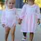 Fall Pink Plaid Ruffle Ballet Shoe Embroidery Long Sleeve Dress