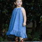Girls Denim Ruffle Trim A-Line Dress