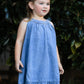 Girls Denim Ruffle Trim A-Line Dress