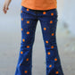 Girls Pumpkin Embroidered Flare Jeans Fall Denim Pants with Fringe Hem