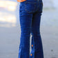 Girls Pumpkin Embroidered Flare Jeans Fall Denim Pants with Fringe Hem