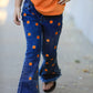 Girls Pumpkin Embroidered Flare Jeans Fall Denim Pants with Fringe Hem