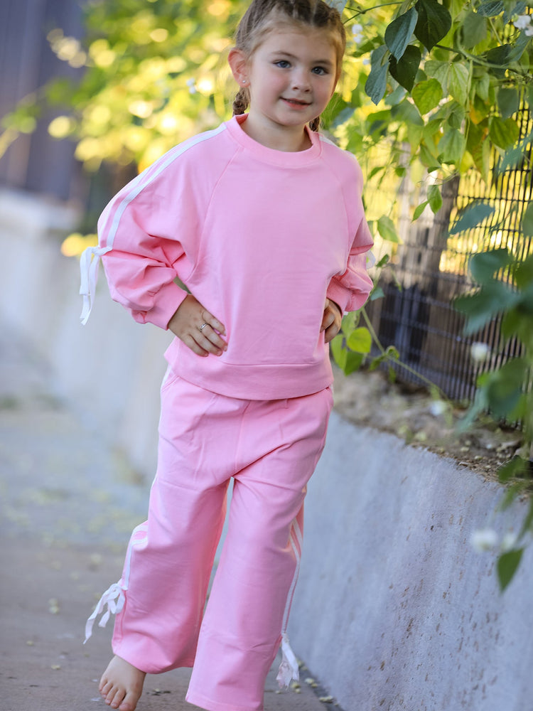 Girls Bow Trim Sweatshirt and Pants Set