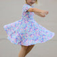 Unicorn Floral Print Girls Short Sleeve Twirl Dress