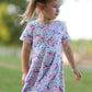 Unicorn Floral Print Girls Short Sleeve Twirl Dress