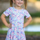 Unicorn Floral Print Girls Short Sleeve Twirl Dress