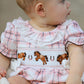 Western Horse Embroidered Smocked Plaid Baby Girl Romper
