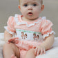 Western Horse Embroidery Girls Romper Lace Petals Collar Puff Sleeve