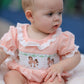 Western Horse Embroidery Girls Romper Lace Petals Collar Puff Sleeve