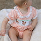 Western Horse Embroidery Girls Romper Lace Petals Collar Puff Sleeve