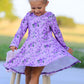 Fall Lavender Floral Print Girls Long Sleeve Twirl Dress