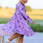 Fall Lavender Floral Print Girls Long Sleeve Twirl Dress