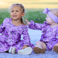 Fall Lavender Floral Print Girls Long Sleeve Romper