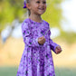 Fall Lavender Floral Print Girls Long Sleeve Twirl Dress