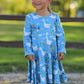 Fall Goose Print Girls Long Sleeve Twirl Dress