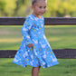Fall Goose Print Girls Long Sleeve Twirl Dress