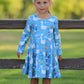 Fall Goose Print Girls Long Sleeve Twirl Dress