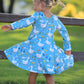 Fall Goose Print Girls Long Sleeve Twirl Dress
